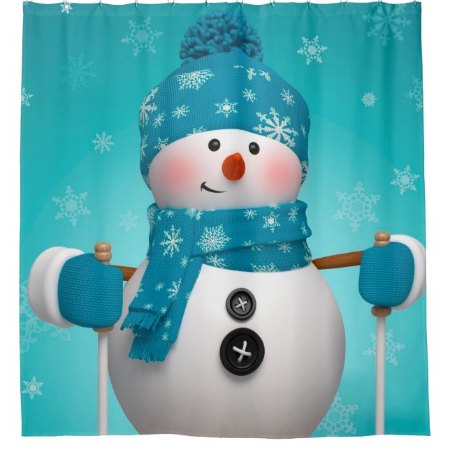 Christmas Shower Curtain/Snowman Shower Curtain (Front)