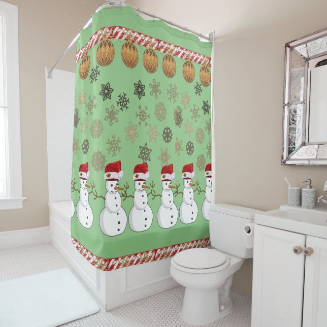 Christmas Shower Curtain, Snowman Shower Curtain (In Situ)