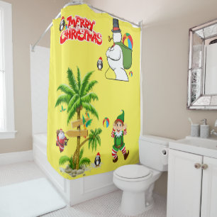 Christmas Shower Curtain, Summer Beach Bum Santa Curtain