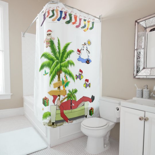 Christmas Shower Curtain, Summer Beach Bum Santa Shower Curtain