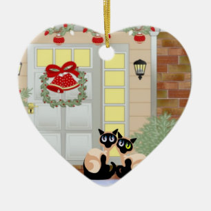 Christmas Siames Cats Ceramic Ornament