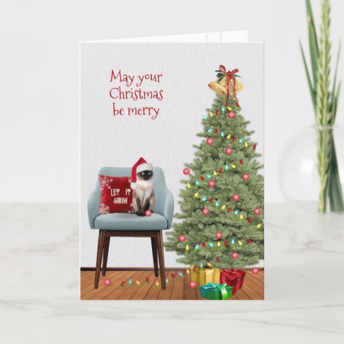Christmas Siamese Cat and Tree  Holiday Card