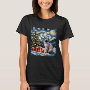 Christmas Siamese Cat Art Van Gogh The Starry Nigh T-Shirt
