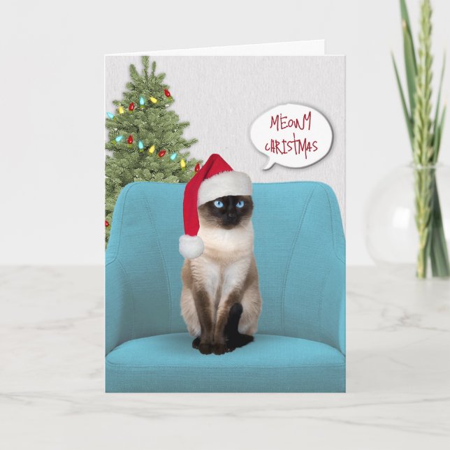 Christmas Siamese Cat on a Chair  Holiday Card (Front)