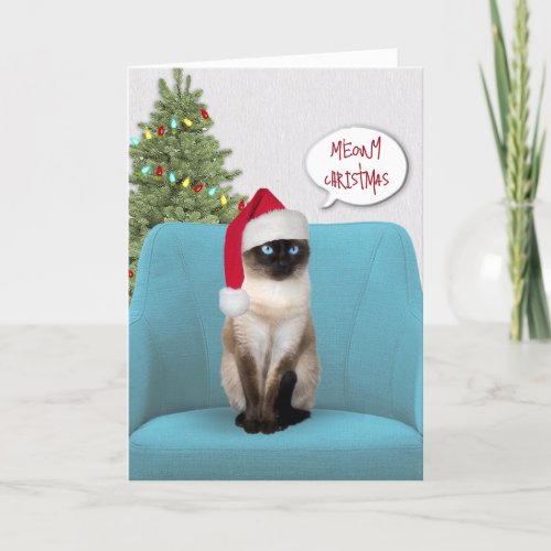 Christmas Siamese Cat on a Chair  Holiday Card