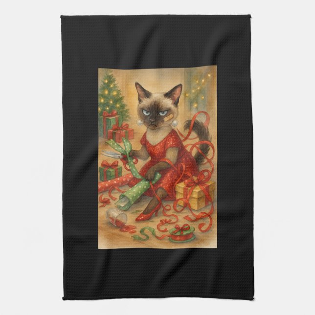 Christmas Siamese Cat Poster Holiday Home  Kitchen Towel (Vertical)