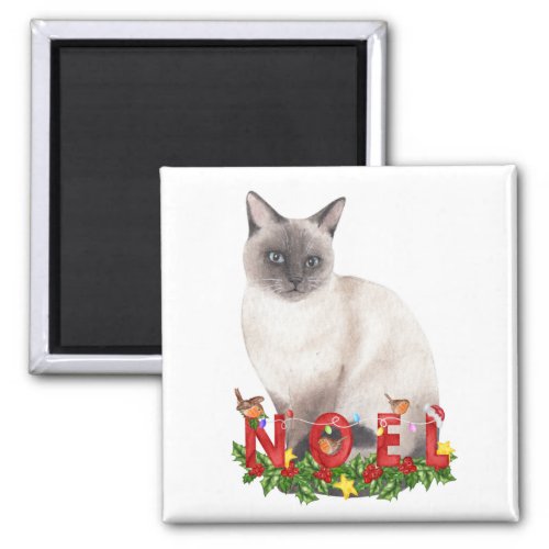 Christmas Siamese Cat Watercolor   Magnet