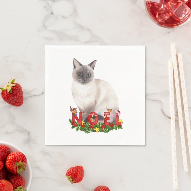 Christmas Siamese Cat Watercolor   Napkins (Insitu)