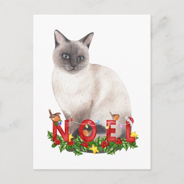 Christmas Siamese Cat Watercolor   Postcard (Front)