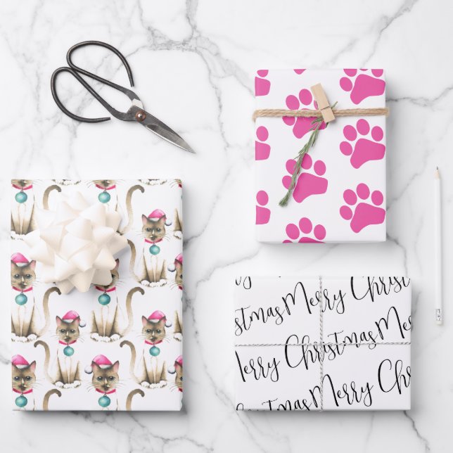 Christmas Siamese Cat Wrapping Paper Sheets (Front)