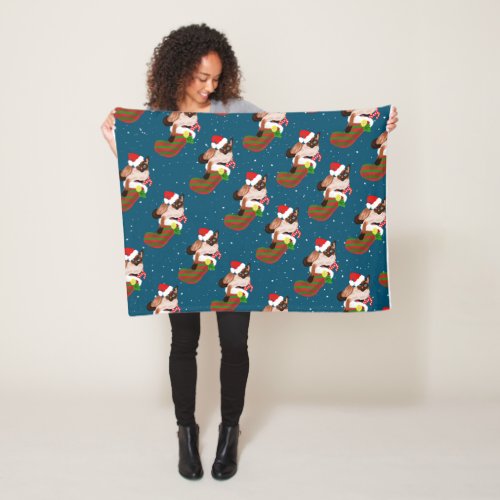 Christmas siamese cats with stocking and Santa hat Fleece Blanket