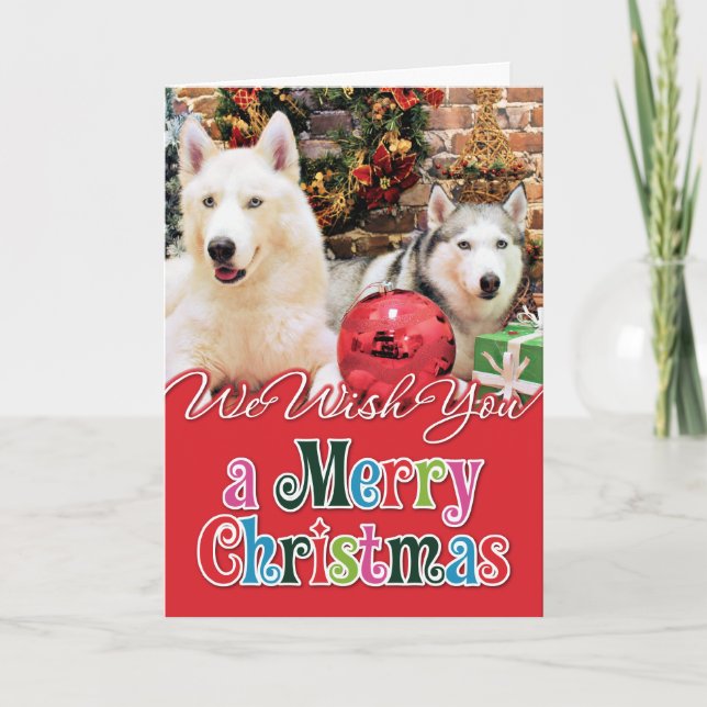 Christmas - Siberian Huskies - Bailey and Katya Holiday Card (Front)