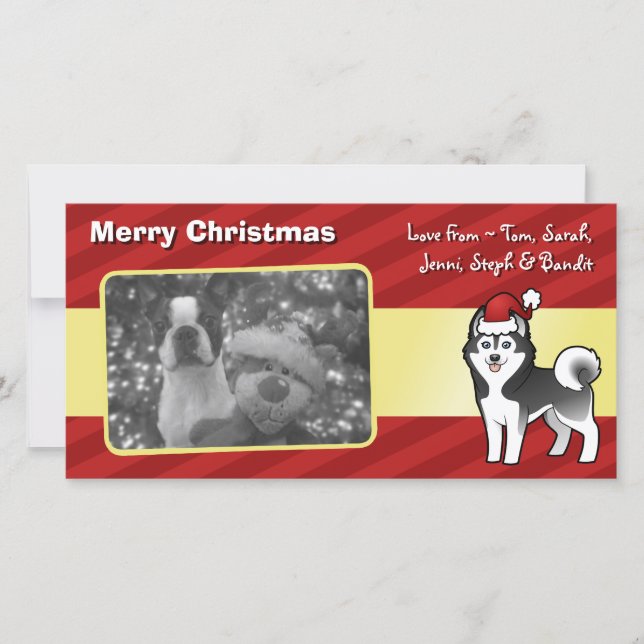 Christmas Siberian Husky / Alaskan Malamute Holiday Card (Front)