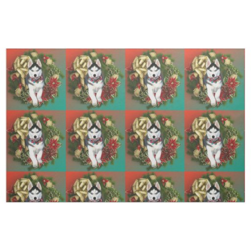 Christmas Siberian Husky dog breed fabric