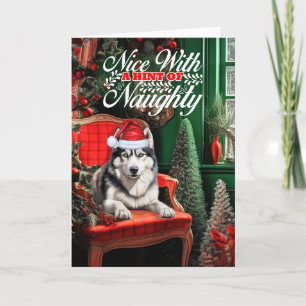 Christmas Siberian Husky Dog Naughty or Nice Holiday Card