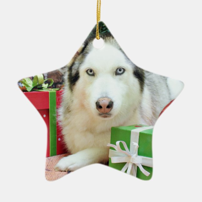 Christmas - Siberian Husky - Juliet Ceramic Ornament (Front)