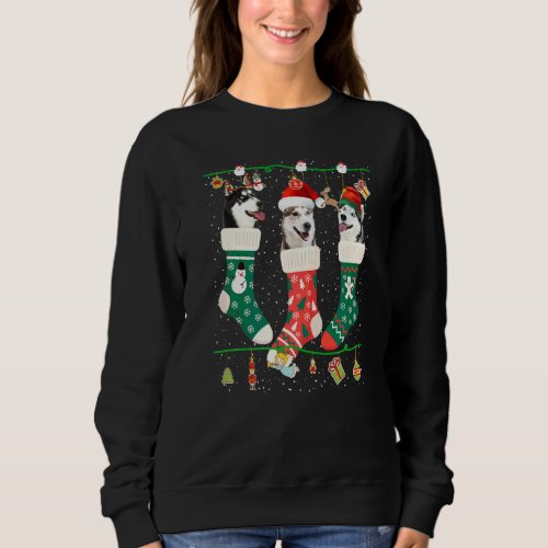 Christmas Siberian Husky Sock Xmas Reindeer Santa  Sweatshirt