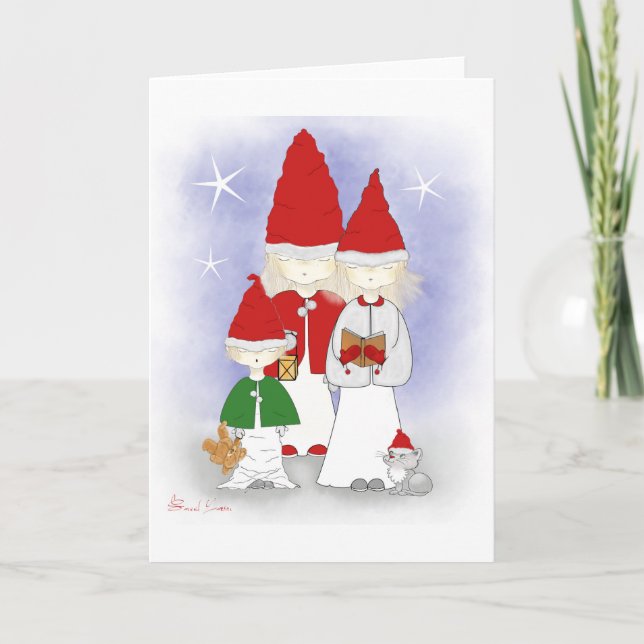 Christmas Siblings Singing Greeting Cards (Front)