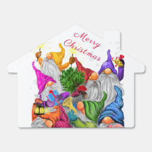 Christmas Sign with Happy Gnome Party