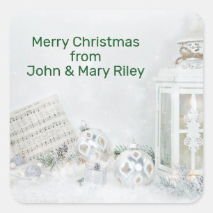 Christmas Silent Night Lantern Square Sticker