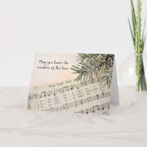 Christmas Silent Night music in snow Holiday Card