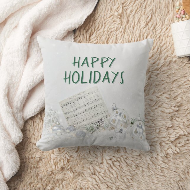 Christmas Silent Night Music In Snow Throw Pillow (Blanket)