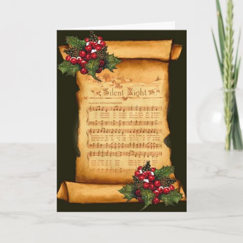 Christmas Silent Night Sheet Music on Old Scroll Holiday Card