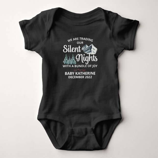 Christmas SIlent Nights Pregnancy Announcement  Baby Bodysuit (Front)