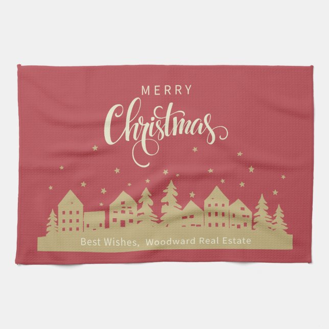 Christmas Silhouette Houses | Real Estate Custom Kitchen Towel (Horizontal)