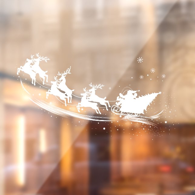 Christmas Silhouette Santa Claus Sleigh Reindeer Window Cling (Sheet 2)