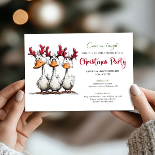 Christmas Silly Geese Humor Playful Cartoon Invite