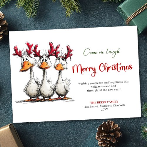 Christmas Silly Geese Humor Whimsical Greeting Car Holiday Card