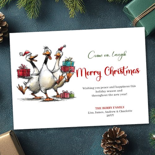 Christmas Silly Geese Playful Whimsy Greeting Card