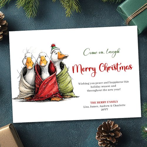 Christmas Silly Geese Quirky Playful Greeting Card