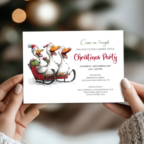 Christmas Silly Geese Whimsy Cartoon Party Invite
