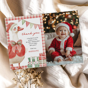 Christmas Silly Goose Gingham Birthday Photo Thank You Card