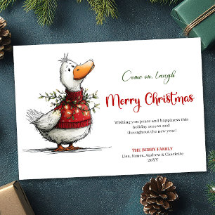 Christmas Silly Goose Humor Watercolor Greeting Holiday Card