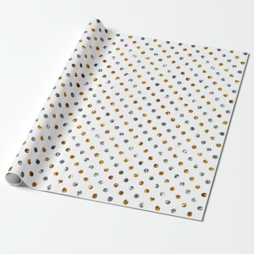 Christmas Silver and Gold Glitter Polka Dots White Wrapping Paper