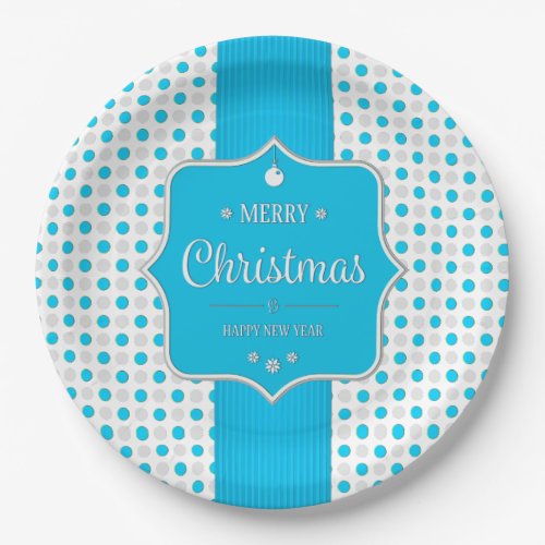 Christmas Silver_Blue Polka Dots Paper Plates