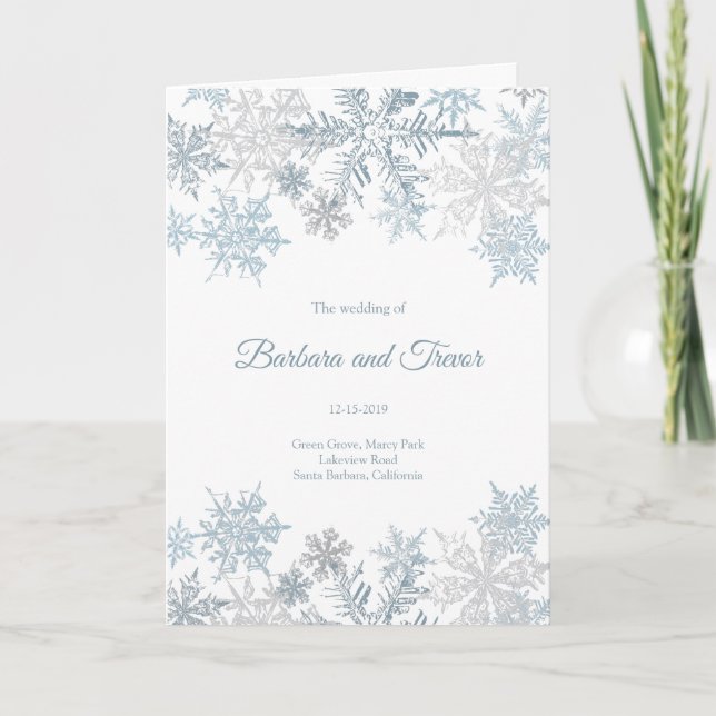 Christmas Silver Blue Snowflakes Winter Wedding Program (Front)