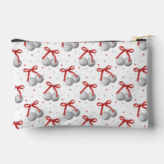 Christmas Silver Disco Ball Ornaments with Red Bow Accessory Pouch