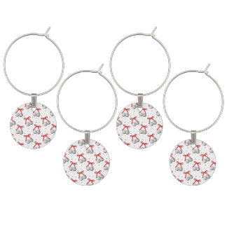 Christmas Silver Disco Ball Ornaments with Red Bow Wine Charm