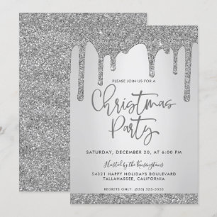 Christmas Silver Dripping Glitter Christmas Party Invitation