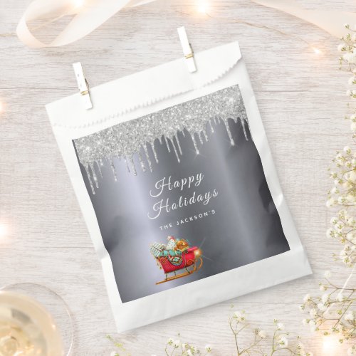 Christmas silver glitter drip sleigh favor bag