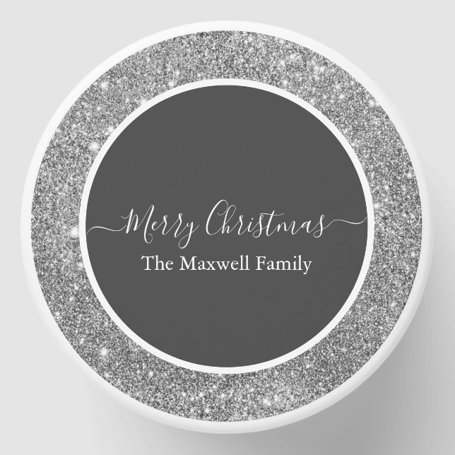 Christmas silver glitter script name mini candle favors (Front)