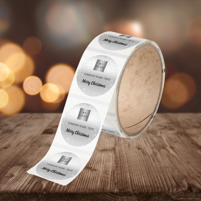 Christmas silver glitter sparkles business logo classic round sticker (Creator Uploaded)