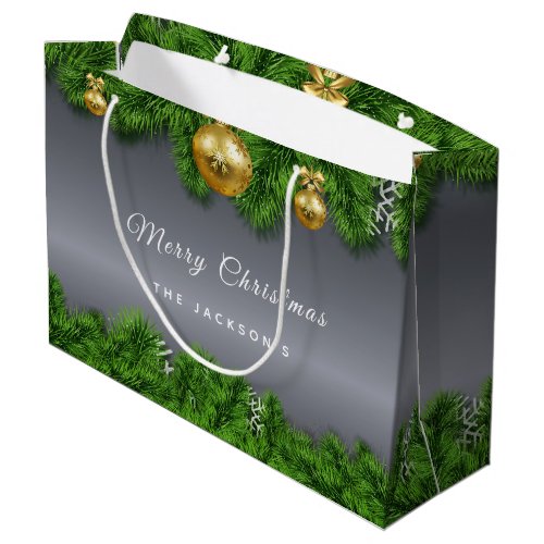 Christmas silver green gold ornament large gift bag