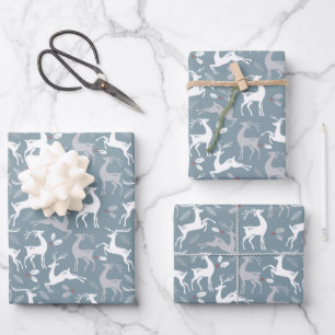 Christmas Silver Holiday Reindeer Wrapping Paper Sheets