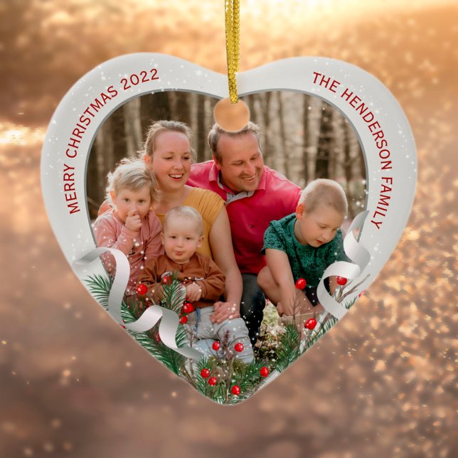 Christmas Silver Holly Pine Frame Family Photos Ornament (Creator Uploaded)