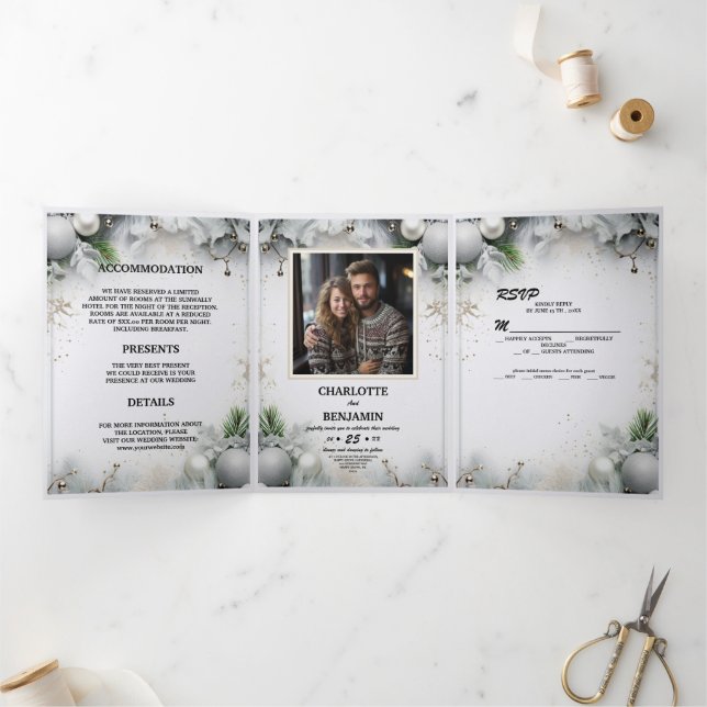 Christmas Silver Magic Winter Minimal Personalized Tri-Fold Invitation (Inside)